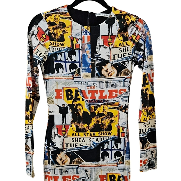 Alice + Olivia The Beatles Delora Mini Dress All Star Show 2 Long Sleeve NWT - Picture 2 of 6